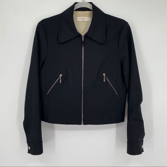 Barbara Bui Laine Wool Blend Zipper Collared Black Gold-Tone Fashion Jacket,All Products : American Fashion Style Bags On Sale